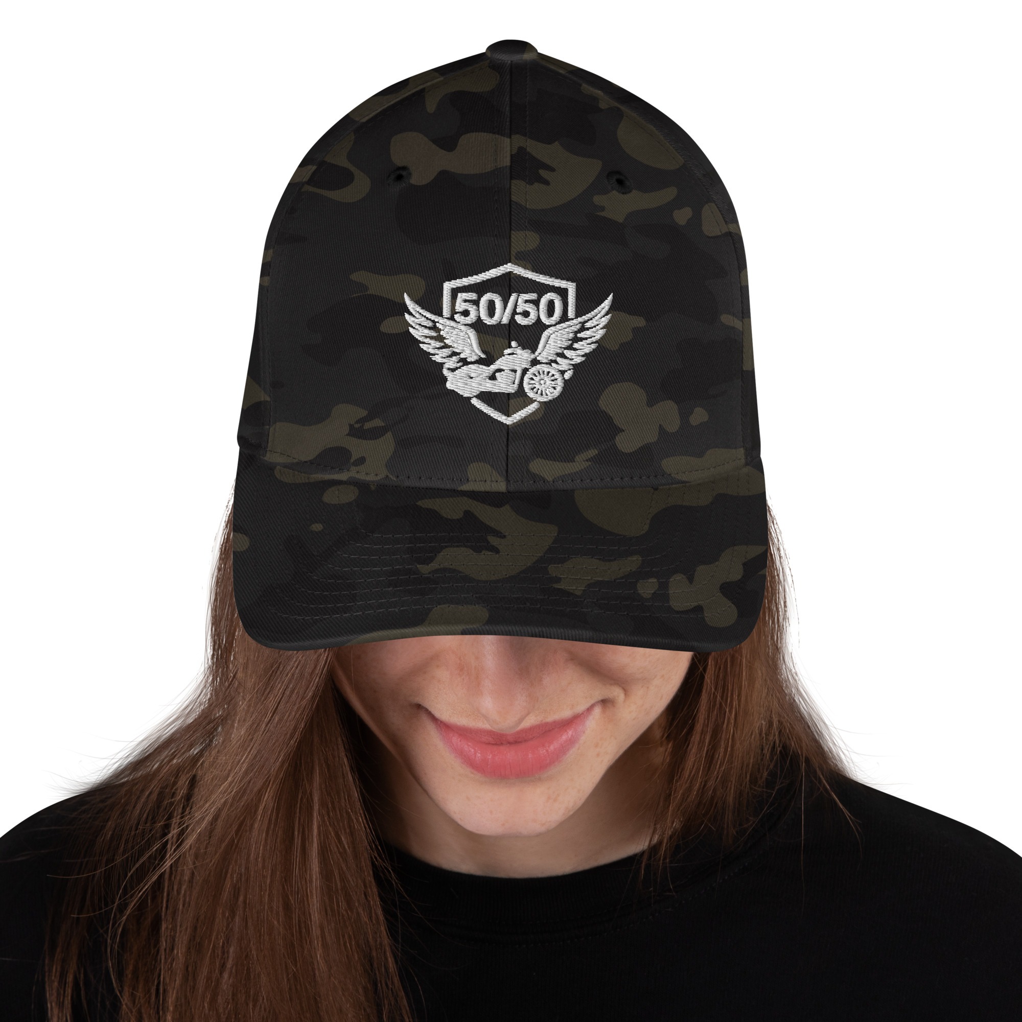 50/50 Cap (White on Dark Camo)